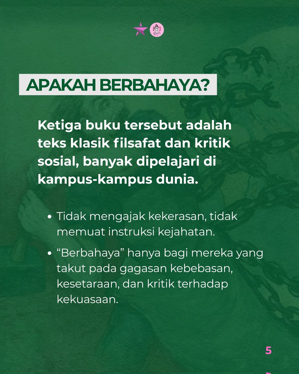 PIN_Independen's tweet photo. Tak ada seruan kekerasan, semuanya berisi gagasan tentang kebebasan, solidaritas, dan kritik terhadap kapitalisme.

Kalau membaca saja dianggap ancaman, mungkin yang sebenarnya ditakuti aparat adalah pikiran yang bebas dan merdeka. https://t.co/hHIxqL7Hw2