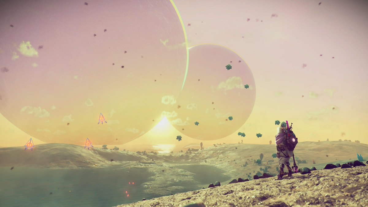 What has always amazed me in that game is the fact that the "sky is Alice", what you see is not a damn fake JPEG. 

Yesterday I found that crazy planet with to close planets and played for like 2hrs to go to few places around it to see how the sky was changing.

That was mega !!