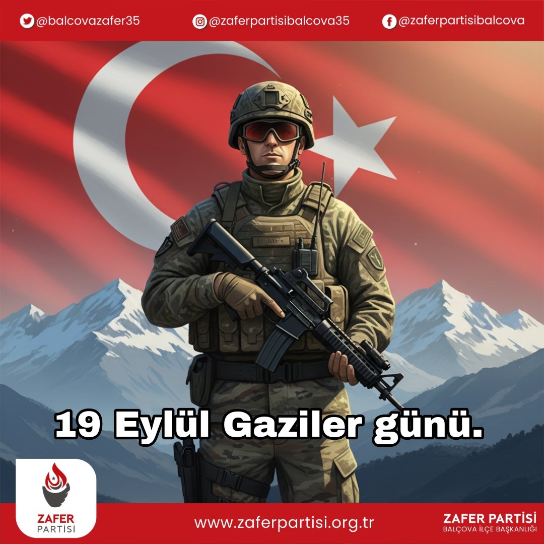 19 Eylül Gaziler Günü’nde; başta Gazi Mustafa Kemal Atatürk olmak üzere vatan uğruna canlarını hiçe sayarak kahramanlık destanı yazan tüm gazilerimizi minnet ve saygıyla anıyoruz. 🇹🇷
Onların fedakârlıkları sayesinde bugün özgür ve bağımsız bir vatanda yaşıyoruz.
Varlığınızla