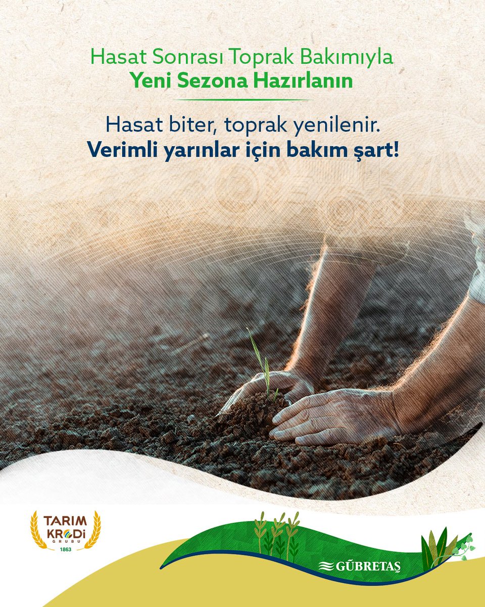 Hasat sezonu sona ererken toprağınızın sağlığını korumak ve gelecek yılki verimi artırmak için bakım zamanı. Eylül ayı, hasat sonrası toprak analizi ve doğru gübreleme ile toprağı güçlendirmek için en ideal dönemdir.
 
GÜBRETAŞ olarak toprak sağlığını önemsiyor, çiftçilerimize