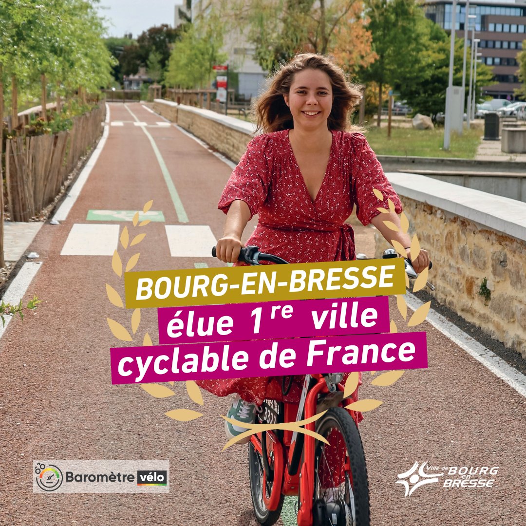 🥇#BourgenBresse, 1ʳᵉ ville cyclable de 🇫🇷
🚲Hier, la Fédération française des Usagers de la Bicyclette <a href="/FUB_fr/">FUB</a> a annoncé les résultats de son Baromètre 2025 des villes cyclables… et c’est officiel : Bourg-en-Bresse arrive en tête du classement national
bit.ly/Bourg1villecyc…