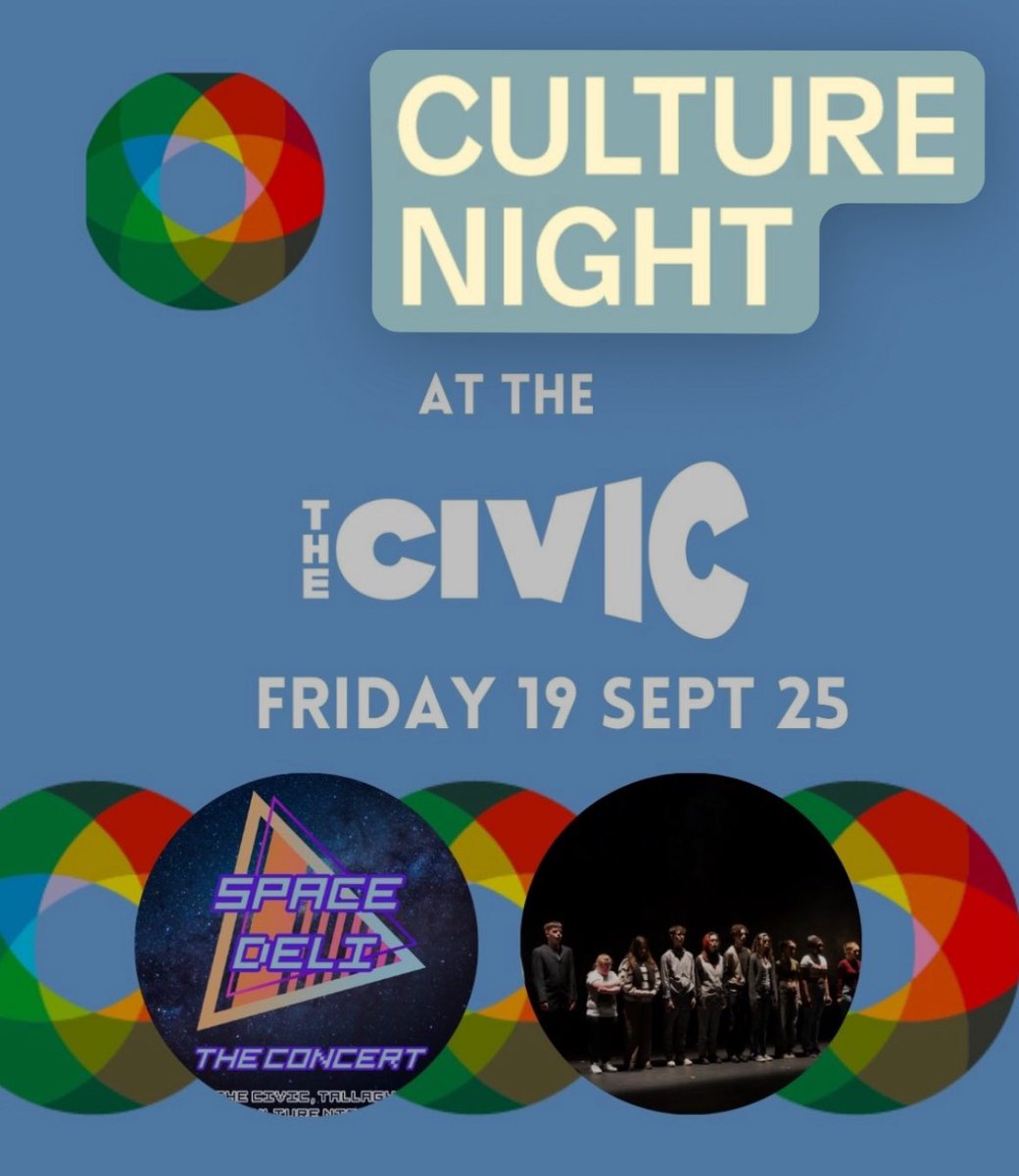 civictheatre's tweet image. Tonight!
Join us for @CultureNight 2025 
#OneNightForAll 
6:30pm  ✍️TenderWRITE readings 
7:30pm 🚀 Space Deli the Concert
8:30pm  🎵 The Tolka Hot Club