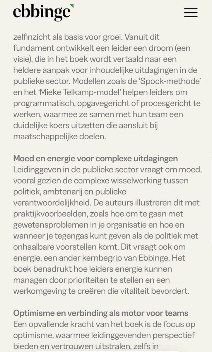 KvanOosterom's tweet photo. Wat een leuke recensie bij Ebbinge over ons boek: 

“Een must-read voor overheidsleidinggevenden
“Leidinggeven bij de overheid, had jouw baas dit maar gelezen…” is een nuttige gids voor iedereen die streeft naar effectief leiderschap binnen de publieke sector.”

En er is een duidelijke relatie tussen de leiderschapsvisie van Ebbinge en ons boek. 

https://t.co/7s9PvQQJrc