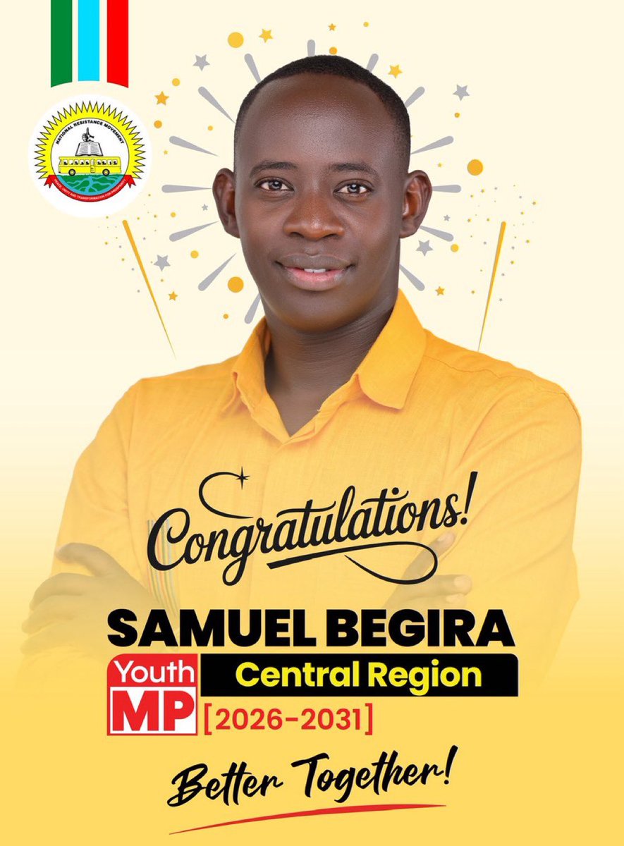 Congratulations to <a href="/SamBegira/">Samuel Begira</a> on being elected as my Central Youth MP for NRM! Your hard work and dedication have paid off. 

We pray for your success in the upcoming general election. Wishing you the best on this important journey! 🙌 #Congratulations #NRM #YouthLeadership
