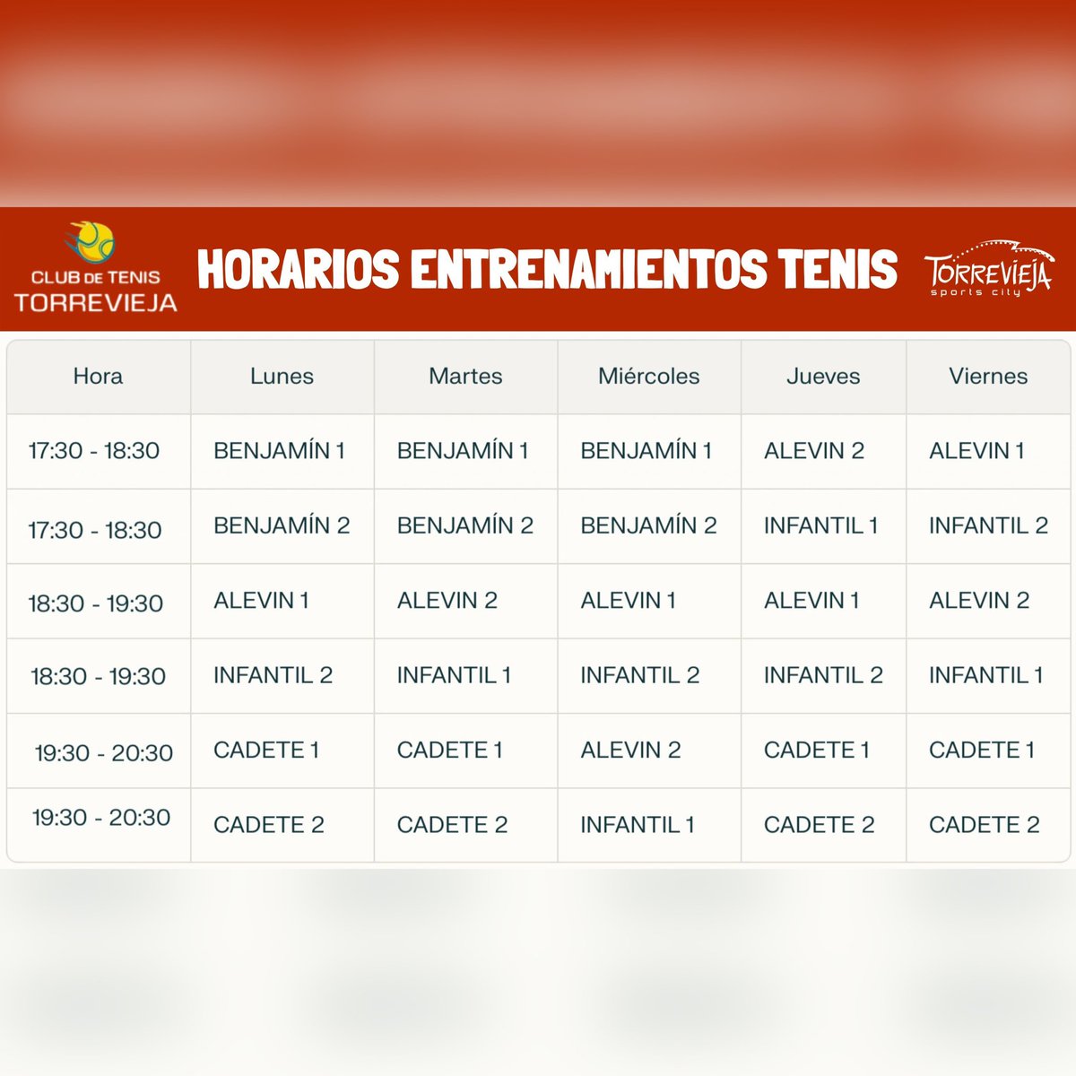 🏆INSCRIPCIONES para los nuevos alumnos de la ESCUELA MUNICIPAL MUNICIPAL DE TENIS Y CLUB DE TENIS TORREVIEJA 25/26

✍️INSCRIPCIONES 
📍Palacio de Deportes de Torrevieja Tavi y Carmona de lunes a viernes de 9:00 a 13:30h.