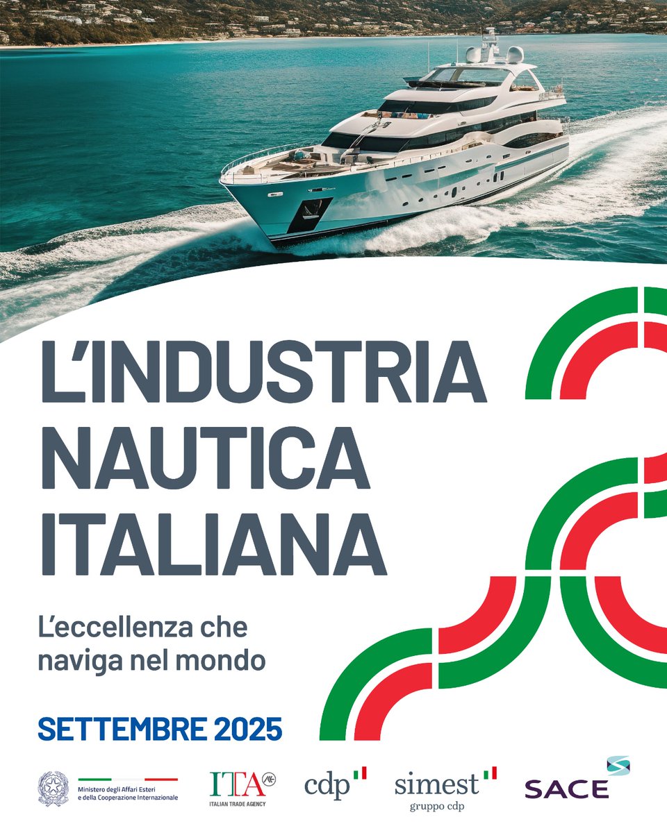 Al via il #SaloneNauticoInternazionale di Genova
🇮🇹 leader con 8,6 mld € di fatturato 2024, 21,5% export 🌍
Con <a href="/ITAtradeagency/">Italian Trade Agency</a> <a href="/SACEgroup/">SACE</a>
<a href="/SIMEST_IT/">SIMEST</a> <a href="/GruppoCDP/">Cassa Depositi e Prestiti</a> a sostegno delle imprese
Infografica 👇🏻 esteri.it/wp-content/upl…
#diplomaziadellacrescita
#pianoexport
#MadeInItaly