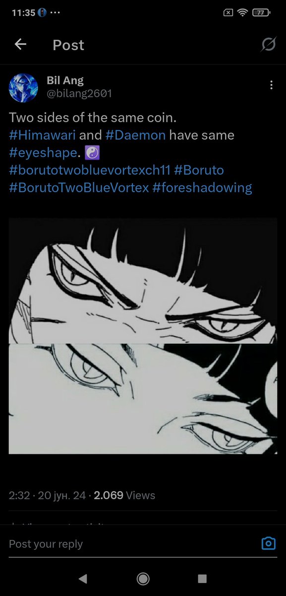 bilang2601's tweet photo. if #Himawari hold hands with #Daemon and focus on conserving her chakra, without intent to kill him, and Daemon mirror her and do the same = synchronized combined chakra, it will be like #Rokuro and #Benio from #TwinStarExorcists
#BorutoTwoBlueVortex #Boruto #Foreshadowing 🧐👍 https://t.co/8gK9xo90Wm