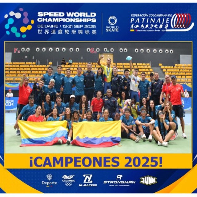 🇨🇴¡Nuestra delegación entonó el himno nacional! 

Una vez terminada la premiación se confirmó de manera anticipada que la selección Colombia de patinaje de velocidad nuevamente es campeona del mundo… y ya son ¡22 títulos mundiales! 🥇🥹

Boletín 📲 lc.cx/gB3xqu