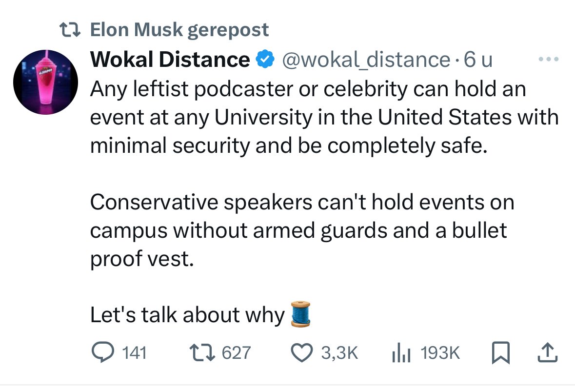Elon literally just RT a thread about Free Speech, positioned. 

x.com/wokal_distance…