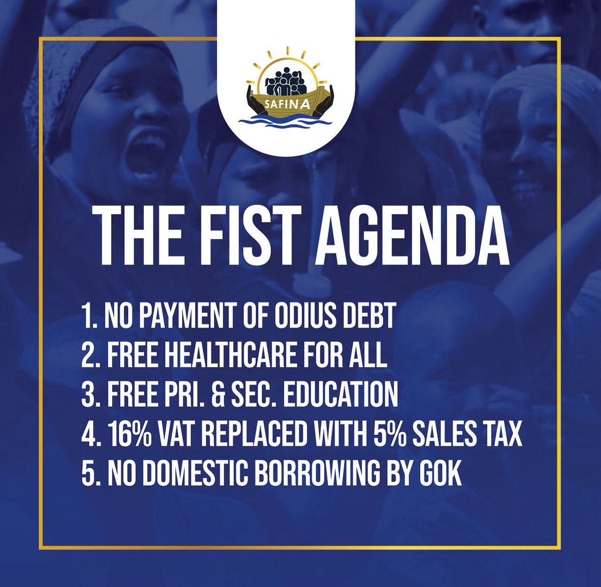 JimiWanjigi's tweet image. The people of Kenya deserve to be led by a plan that does not deliver false promises, but one that guarantees prosperity, dignity, and freedom from suppression and economic colonialism. That plan is the FIST Agenda, end debt, cut taxes, guarantee free education &amp;amp; healthcare, and…