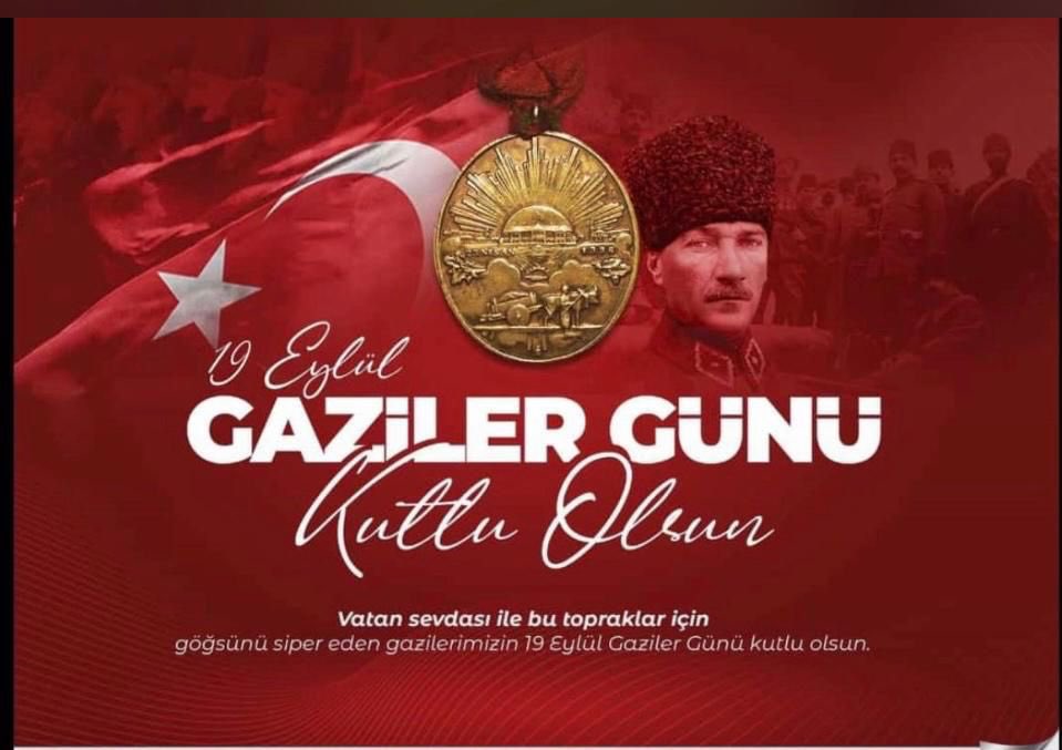 Başta tek Başkomutanım Yüce Önder Mareşal Gazi Mustafa Kemal Atatürk olmak üzere tüm gazilerimize saygılarımı sunuyorum. 19 Eylül Gaziler Günü kutlu olsun!
