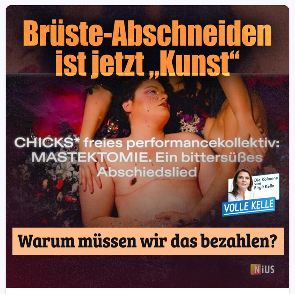 Birgit_Kelle's tweet photo. Aus der Reihe "Ihre Steuergelder bei der Arbeit" lesen Sie heute: Kunst.
"Während man der Bevölkerung rät, sie möge sich mehr anstrengen und sparen, finanzieren wir das psychotische Lecken an Genitalien auf Bühnen als vermeintliche Kunst." #VolleKelle
https://t.co/0i1tP3ba77 https://t.co/FrAYJHLFe2