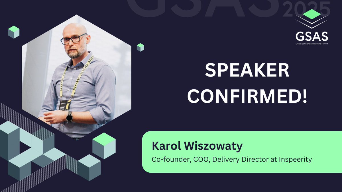 gsas_io's tweet image. We’re happy to announce Karol Wiszowaty, COO & Delivery Director at inspeerity, as one of the featured speakers at #GSAS25! 👏 Get your ticket today to not miss his talk titled "Architecture is a Selling Game." 🎟️ gsas.io #SoftwareArchitecture