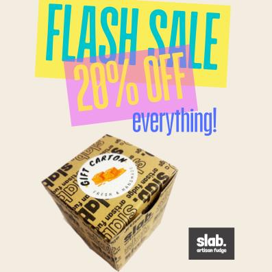 Flash Sale 🤗
20% off all Slabs, Gift Boxes and Hampers!

Take advantage of our Flash Sale and get 20% off our usual prices!

No minimum spend, just enter code FLASHSALE20 at checkout before midnight Sunday 21st September.