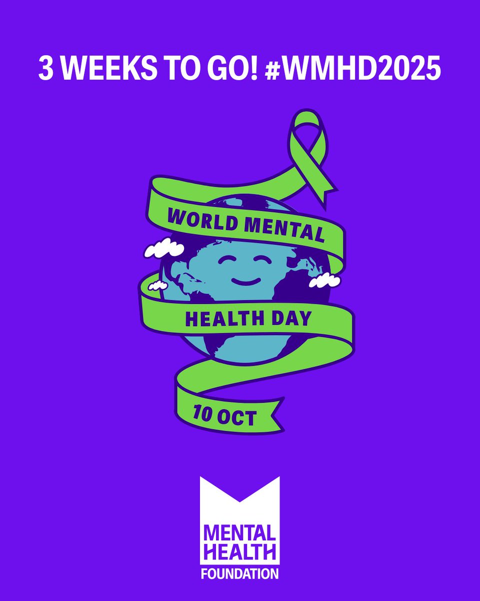 mentalhealth's tweet image. Just three weeks to go until World Mental Health Day! 🌍💜

World Mental Health Day takes place every year on 10 October.

It’s a day to talk about mental health and to show everyone that mental health matters 💜

#WMHD2025 #WorldMentalHealthDay