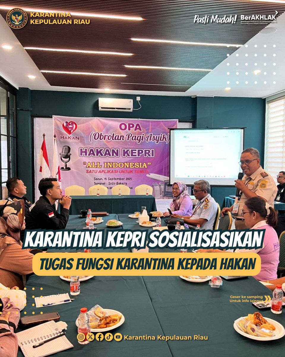 Karantina Kepulauan Riau (Kepri) yang diwakili oleh PJ satuan pelayanan Bandara Hang Nadim, Wasis Prihartono hadir sebagai narasumber dalam kegiatan Harapan Keluarga Antar Negara (HAKAN) Kepri. Senin (15/9)
