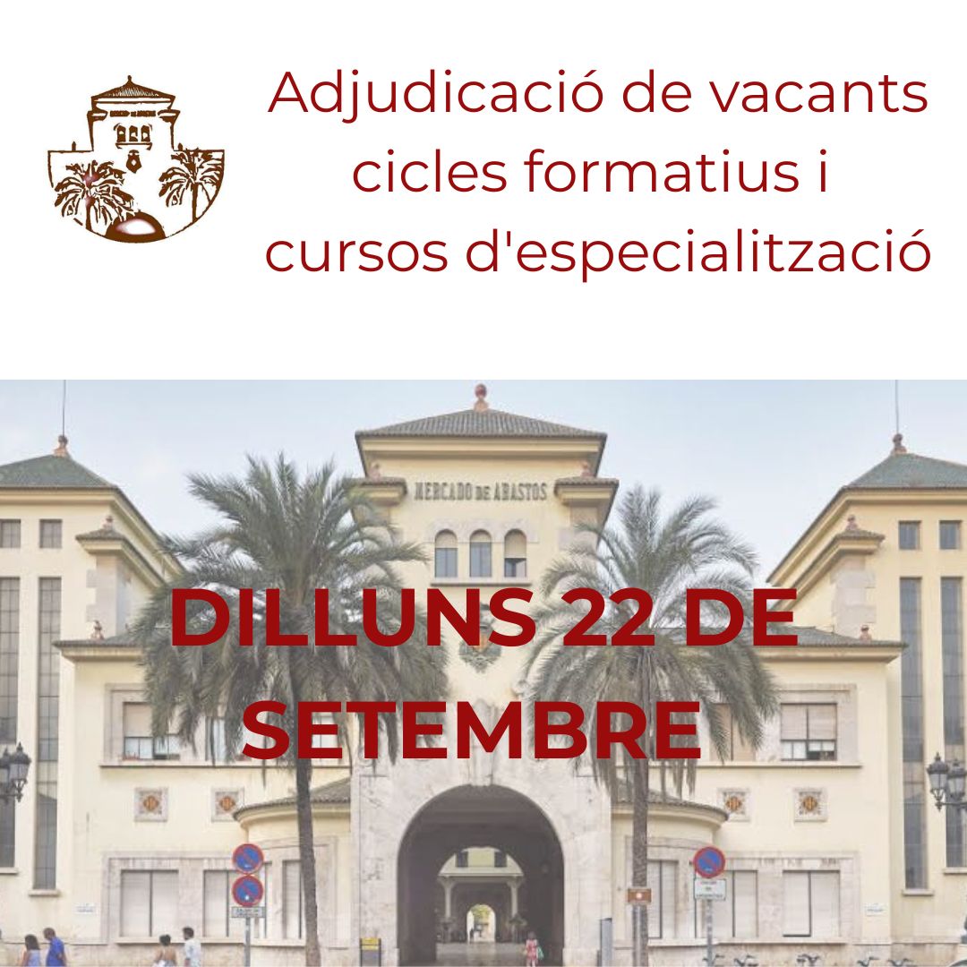 🔊 T'has quedat sense plaça per a un cicle formatiu o curso d'especialització? 

‼️ El dilluns 22 hi ha adjudicacions per a diferents grups de CCFF i cursos d'especialització. Tota la informació en la web:

👉🏼portal.edu.gva.es/iesabastos/es/…