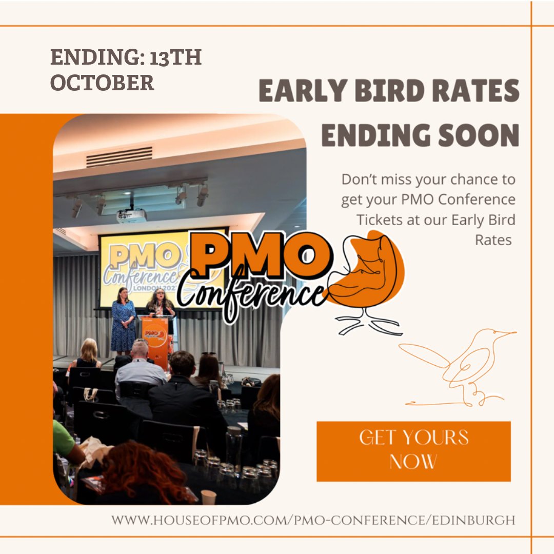 houseofpmo's tweet image. Last chance for Early Bird pricing! Grab your lowest rate for the PMO Conference in Edinburgh by 30th September. 

Secure your spot today 👉 houseofpmo.com/pmo-conference… 

#PMOConf #PMO #HouseofPMO #LovePMO