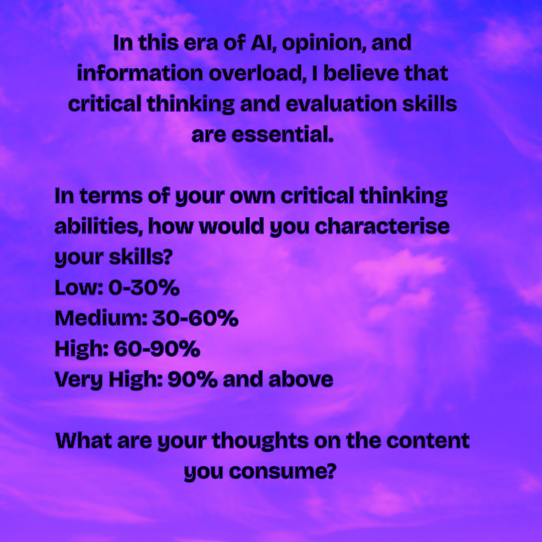XChloeMephamX's tweet photo. What do you think about the #content you consume?
How much do you trust the responses generated by #AI?
What methods do you use to assess the validity and reliability of the #information you encounter?
How aware are you of your own #cognitivebiases?
Please share your perspective. https://t.co/og7rI3JvAa