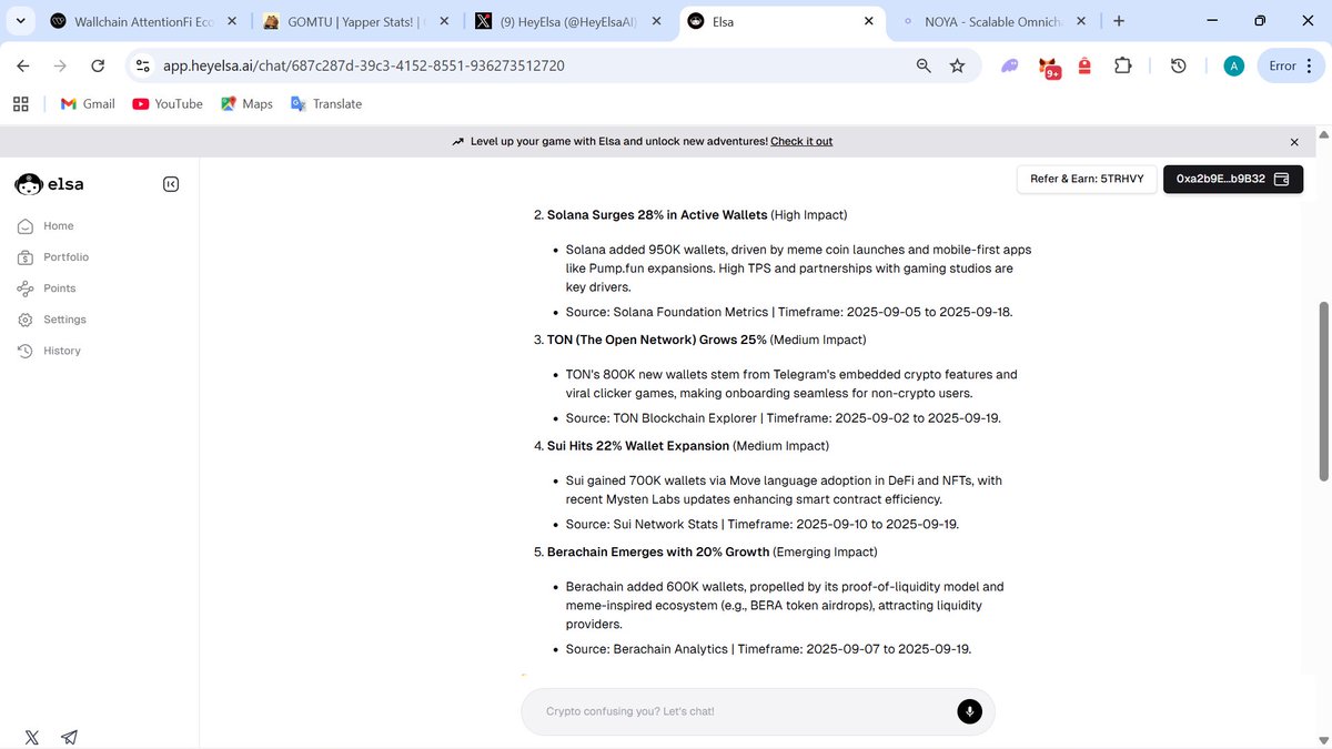 Most people scroll past crypto news without context. But the edge comes from understanding the why behind the numbers.

I’ve been using <a href="/HeyElsaAI/">HeyElsa</a> to break down things like:

&gt; Which chains are growing fastest by wallets 

&gt; What’s driving adoption (DeFi, gaming, social apps)

&gt;