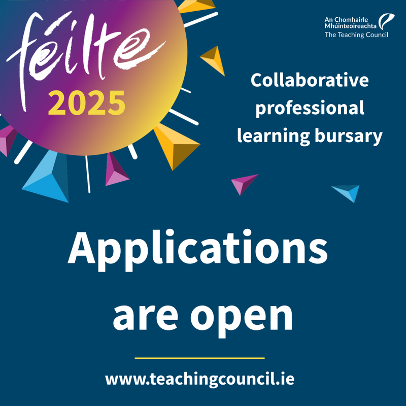 ILProgramme's tweet image. ILP is delighted to support the work of the Teaching Council who have launched the Féilte Bursary Scheme 2025 valued at €125,000, designed to support collaboration between schools and enhance teacher professional learning. Apply now at teachingcouncil.ie @TeachingCouncil