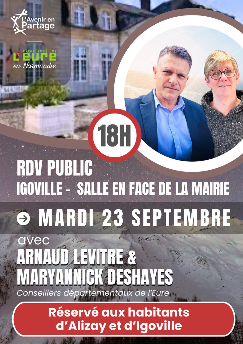 Nous reprenons nos réunions publiques dans le canton de Pont-de-l’Arche.
Comme chaque année, nous venons à votre rencontre. La première réunion se tiendra à Igoville, mardi prochain à 18h. Nous comptons sur votre présence !