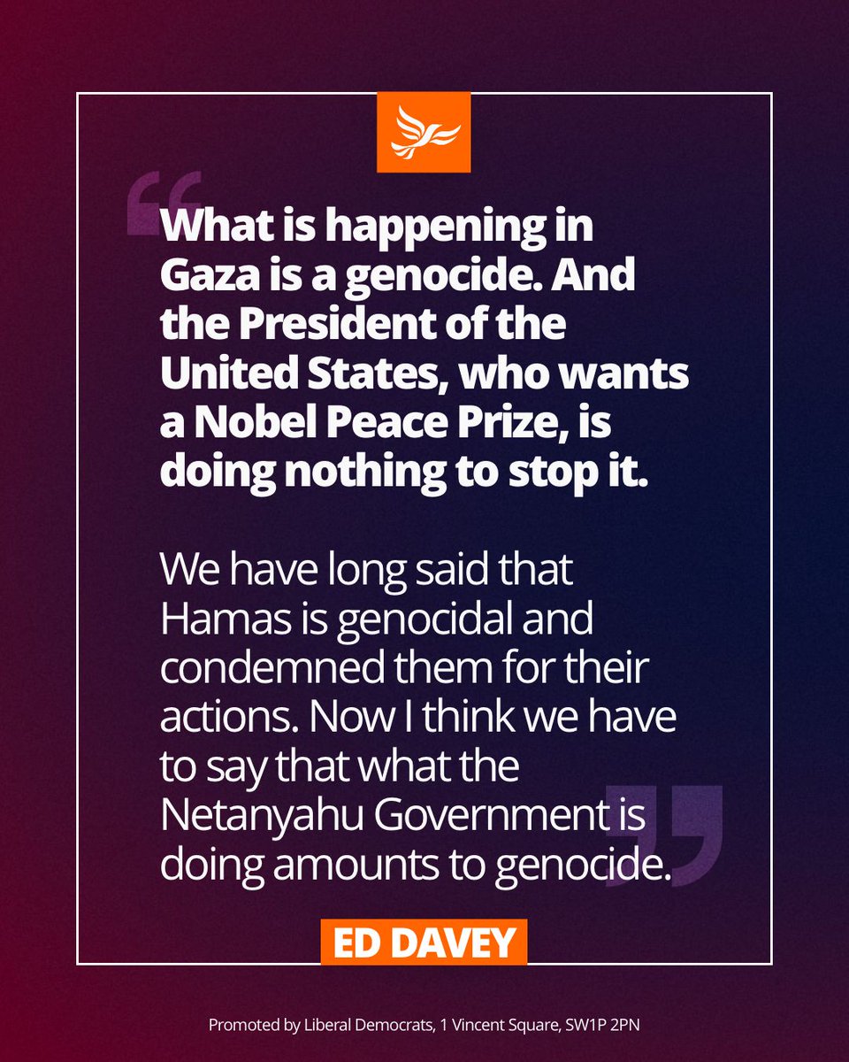 Liberal Democrats (@libdems) on Twitter photo A genocide is unfolding, and Donald Trump is the one man in the world with the power to make it stop. 
If the Prime Minister is going to wine and dine Donald Trump, he must also him to finally take action to end the assault on Gaza City, stop the aid blockade and secure the A genocide is unfolding, and Donald Trump is the one man in the world with the power to make it stop. 
If the Prime Minister is going to wine and dine Donald Trump, he must also him to finally take action to end the assault on Gaza City, stop the aid blockade and secure the