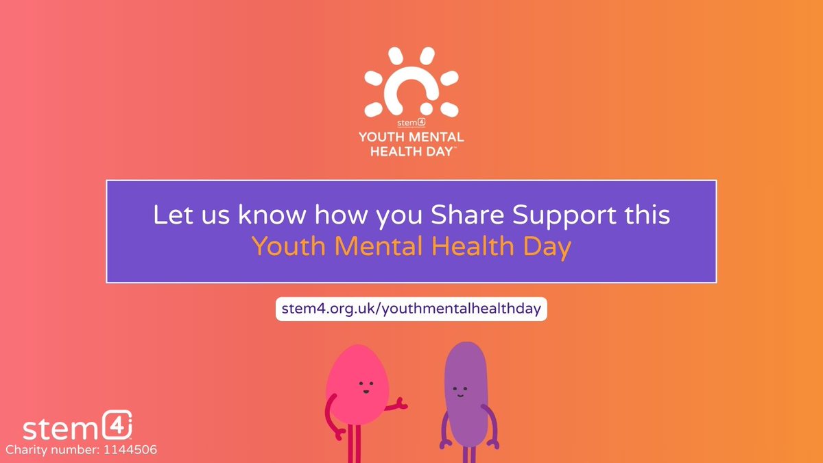 💜 It’s stem4’s #YouthMentalHealthDay 2025!

1 in 5 young people in the UK are living with a mental health disorder- yet thousands are still waiting for support. That’s why today’s theme is #ShareSupport.

👉 stem4.org.uk/youthmentalhea…