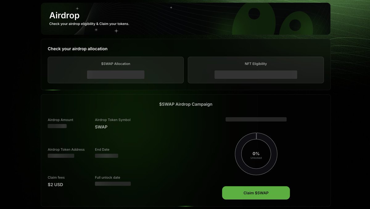 HYPERSWAP AIRDROP MAY BE VESTED!

I did some further research on the HyperSwap <a href="/HyperSwapX/">HyperSwap</a> airdrop page and discovered that the airdrop can be vested. I removed the CSS blur of the large HTML element and saw this.

It looks like the SWAP tokens airdrop will not be fully unlocked