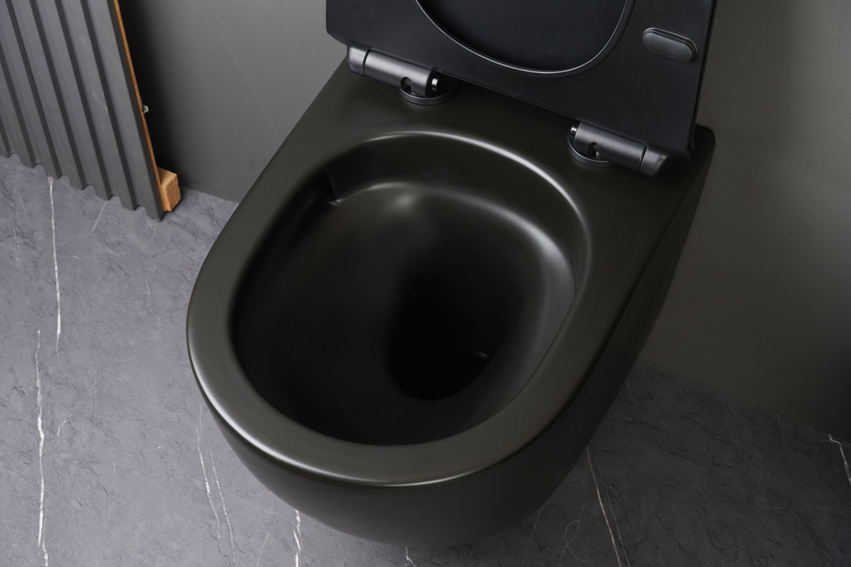Matt Black Toilet, rimless, two-piece. ZHONGTONG TRADE (HK) LIMITED / CHAOZHOU ZHONGTONG TRADE CO., LTD / ZOTTO Sanitary Ware #ZOTTO #Ceramic #sanitaryware #chaozhou #Toilet #bathroom #supplier #sanitario #colortoilet #washbasin