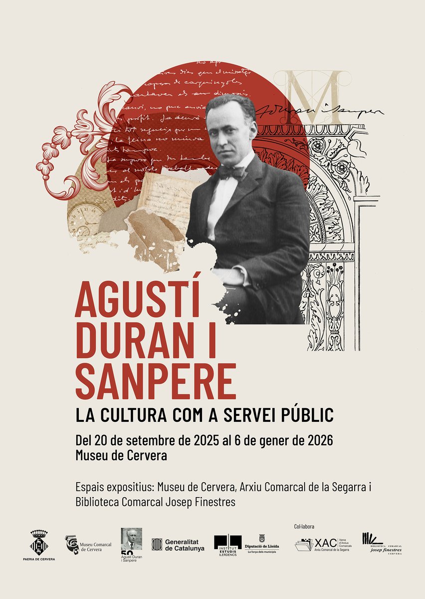 acsegarra (@acsegarra1) on Twitter photo #AnyDuraniSanpere
👉🗓️ Exposició "Agustí Duran i Sanpere. La cultura com a servei públic".
<a href="/patrimonigencat/">Patrimoni</a> <a href="/cultura_cat/">Cultura</a> <a href="/paeriacervera/">Paeria de Cervera</a> <a href="/ccsegarra/">Consell Comarcal de la Segarra</a> <a href="/museudecervera/">Museu de Cervera</a> <a href="/BiblioCervera/">Biblioteca Cervera</a>
#XAC #arxius #patrimoni #AnyDuraniSanpere
👉🗓️ Exposició "Agustí Duran i Sanpere. La cultura com a servei públic".
<a href="/patrimonigencat/">Patrimoni</a> <a href="/cultura_cat/">Cultura</a> <a href="/paeriacervera/">Paeria de Cervera</a> <a href="/ccsegarra/">Consell Comarcal de la Segarra</a> <a href="/museudecervera/">Museu de Cervera</a> <a href="/BiblioCervera/">Biblioteca Cervera</a>
#XAC #arxius #patrimoni