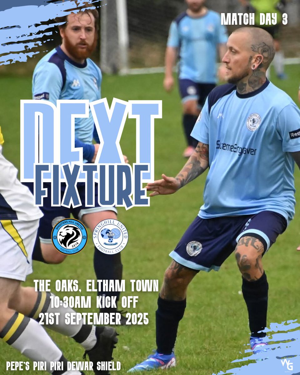 SpringhillBlues's tweet image. Sunday 21st September 2025 📅
Dewar Shield 🛡
1st round games dont come much bigger then this!
Can we kick start our season with a win against a familiar foe
Join us this sunday down @ the Oaks. 10.30KO
@ShootersHillUtd vs @SpringhillBlues
@WESFA_Football
@wyntergraphics
