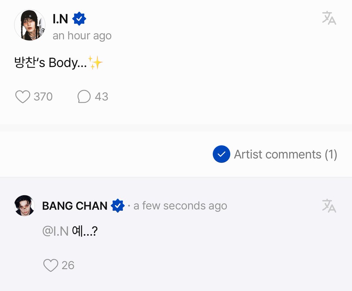 spearhyunnie's tweet photo. chan replied to jeongin on fans 😭

🦊: bang chan's Body... ✨
🐺: huh...? https://t.co/RoJIQl6TqZ