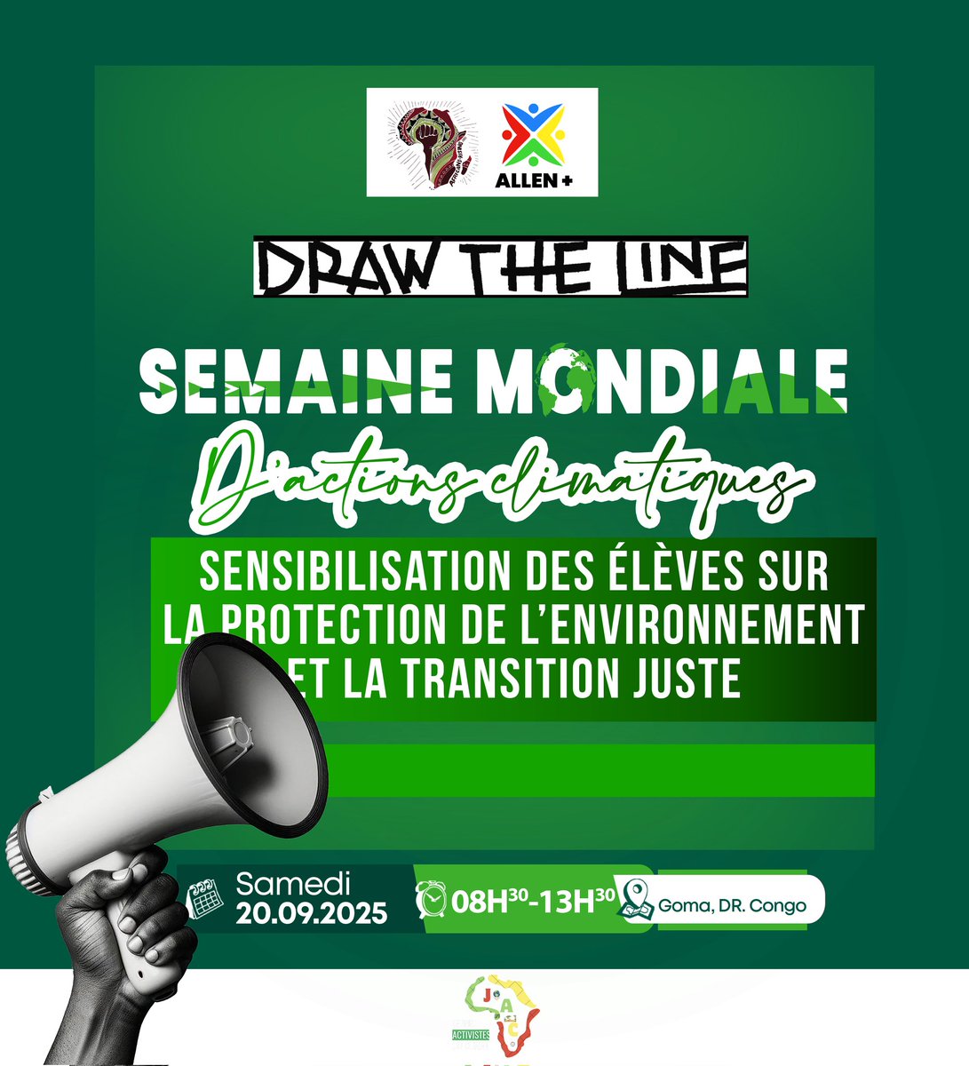 🌍 Demain, nous organisons un atelier pour sensibiliser les élèves aux enjeux environnementaux dans le cadre de la Semaine mondiale d’actions climatiques et de la campagne #DrawTheLine. Discussions, activités pratiques et solutions durables au programme ! 🌱 

#AfricansRising
