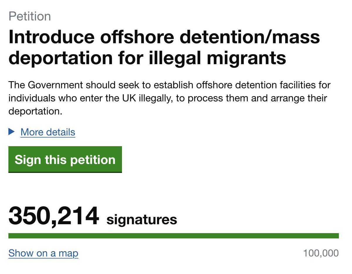 Over 350,000 patriots are demanding mass deportations.

Join them.

petition.parliament.uk/petitions/7371…