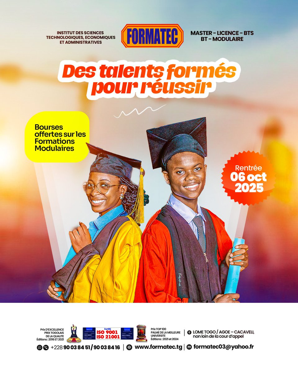 Formatec03's tweet photo. 🌟 Des talents formés pour réussir.
Avec nos bourses offertes sur les Formations Modulaires, saisissez l’opportunité de bâtir votre avenir dès aujourd’hui.

📅 Rentrée : 06 octobre 2025 – Inscriptions en cours.

#Formatec #BoursesDeFormation #ModulesCertifiants https://t.co/cn94ZIzU8G