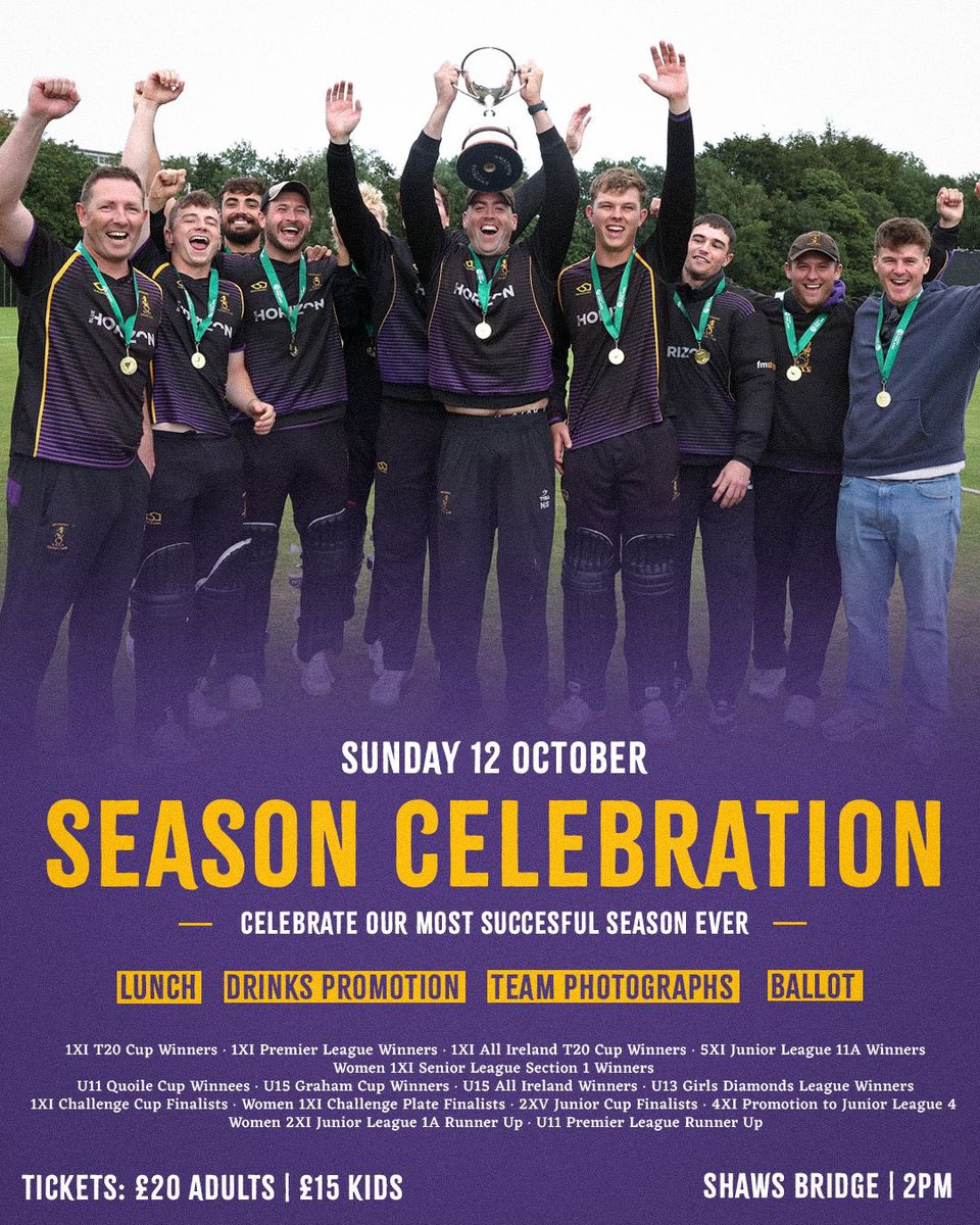 Join us at Shaws Bridge on Sunday 12 October at 2pm to celebrate our most successful season in the history of the club 🏆

Tickets include food and there will be a drinks promotion available at the bar!

Book: club.spond.com/landing/course…