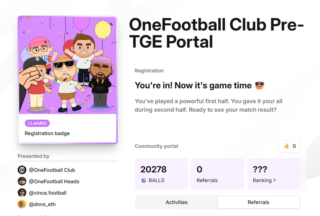It has now been 11 days since the release of the OFC Pre-TGE Portal. 
➡️app.megaphone.xyz/pages/onefootb…

That also means 11 consecutive “GM” check-ins, a simple yet powerful daily ritual that proves consistency.

Every GM = 5 ⚽BALLS
That adds up to 55 BALLS for those who never missed a