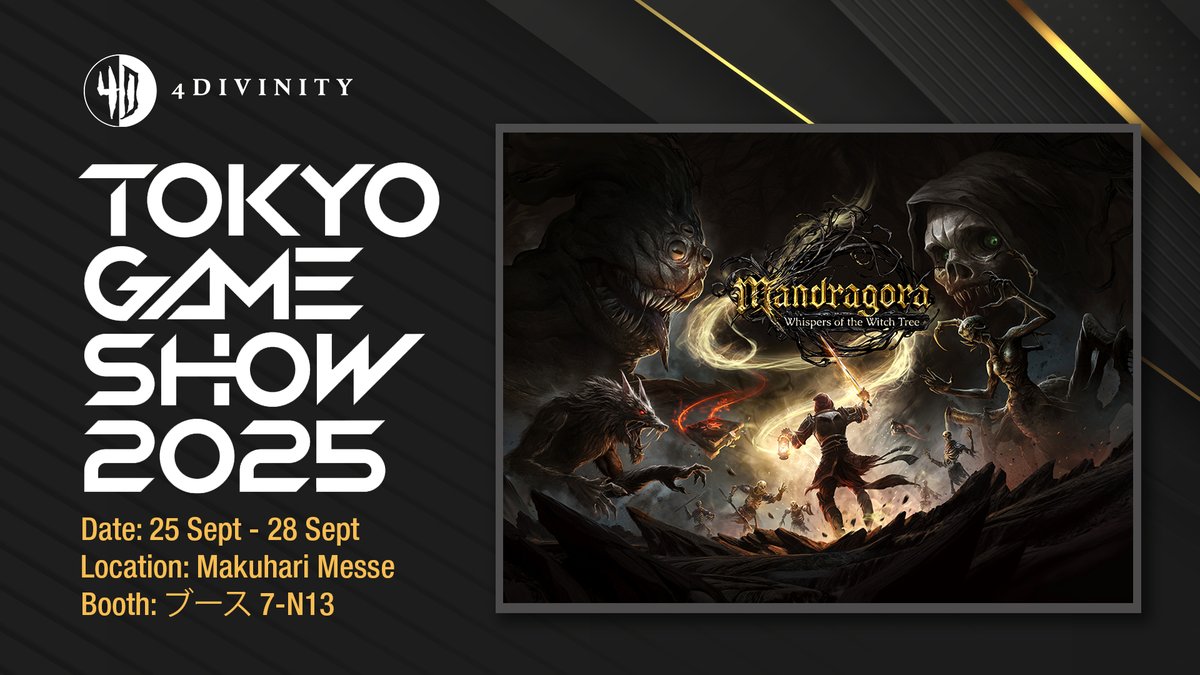 Mandragora will be participating in Tokyo Game Show next week! Our recent release on the PlayStation &amp; Switch platforms in Asia have been well received - we hope to continue the trend with our TGS showcase😏

Come find us from 25 Sep - 28 Sep!
📍 Booth 7-N13

#TokyoGameShow