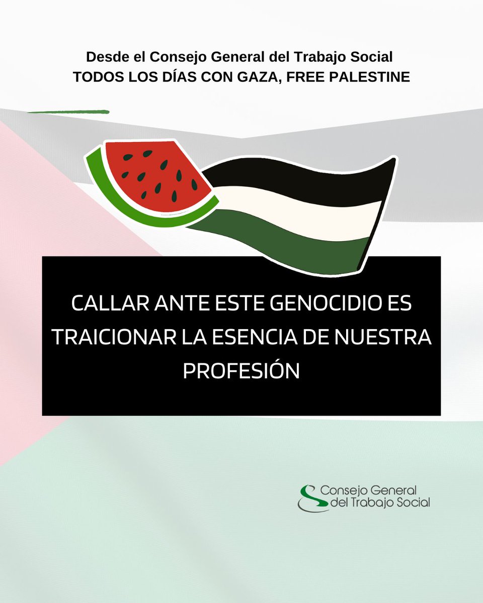 ✊🌍 Como trabajadoras y trabajadores sociales tenemos un compromiso irrenunciable con la dignidad humana, los derechos y la justicia social.
👉 Callar ante este genocidio es traicionar la esencia de nuestra profesión.

Alcemos la voz. Defendamos la vida. Estemos, todos los días,