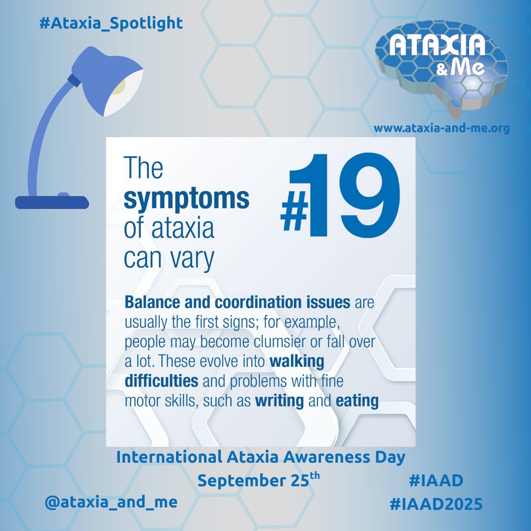#Ataxia_Spotlight
The symptoms of ataxia can vary. Balance and coordination issues are usually the first signs, for example, people may become clumsier ....
#Ataxia #patients  #charity #Cymru #Wales
International Ataxia Awareness Day September 25th  #IAAD  #IAAD25 #IAAD2025