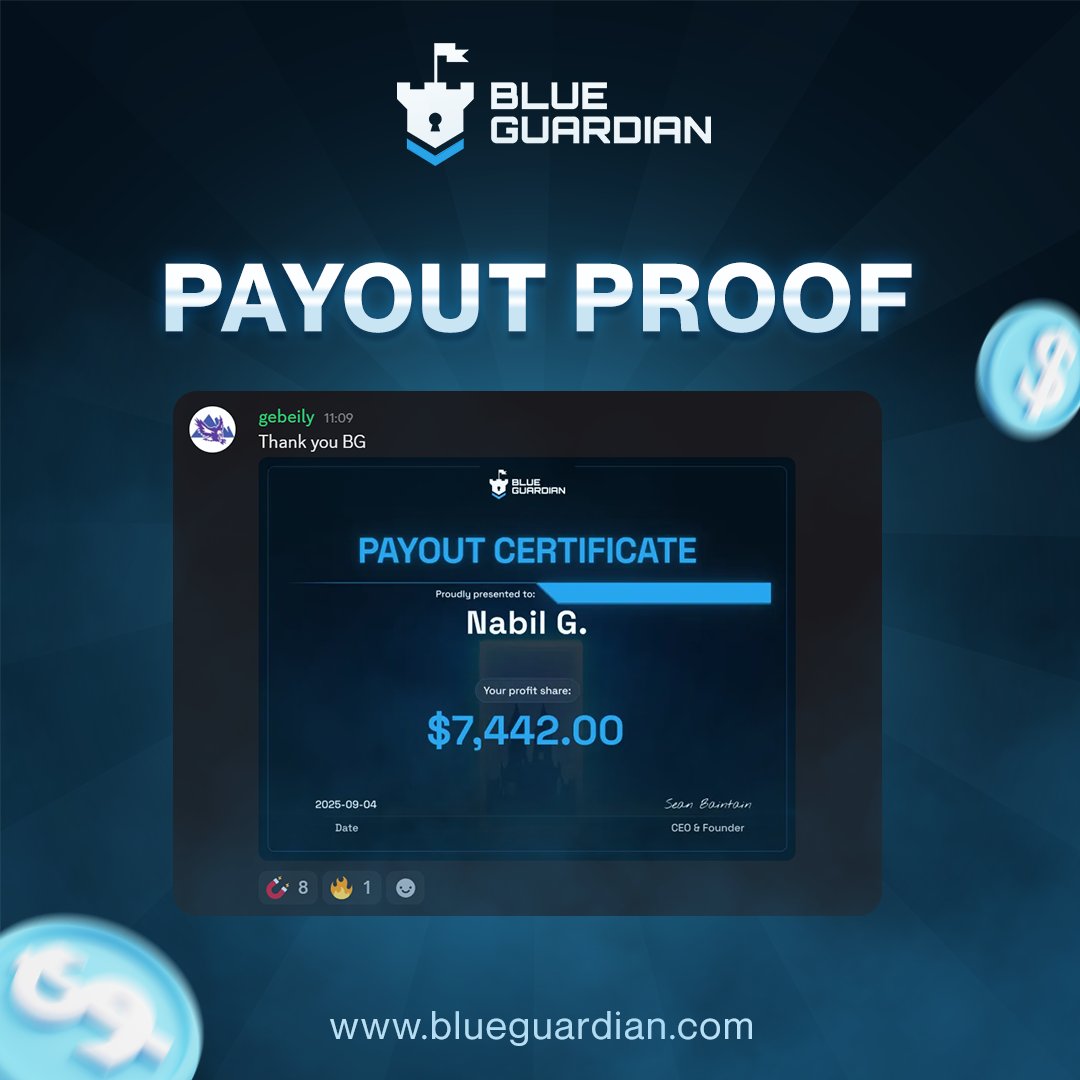 Choose us if you want a company that:

- Pays you within 24 hours
- Offers big payouts
- Provides top trading conditions

This is Blue Guardian.