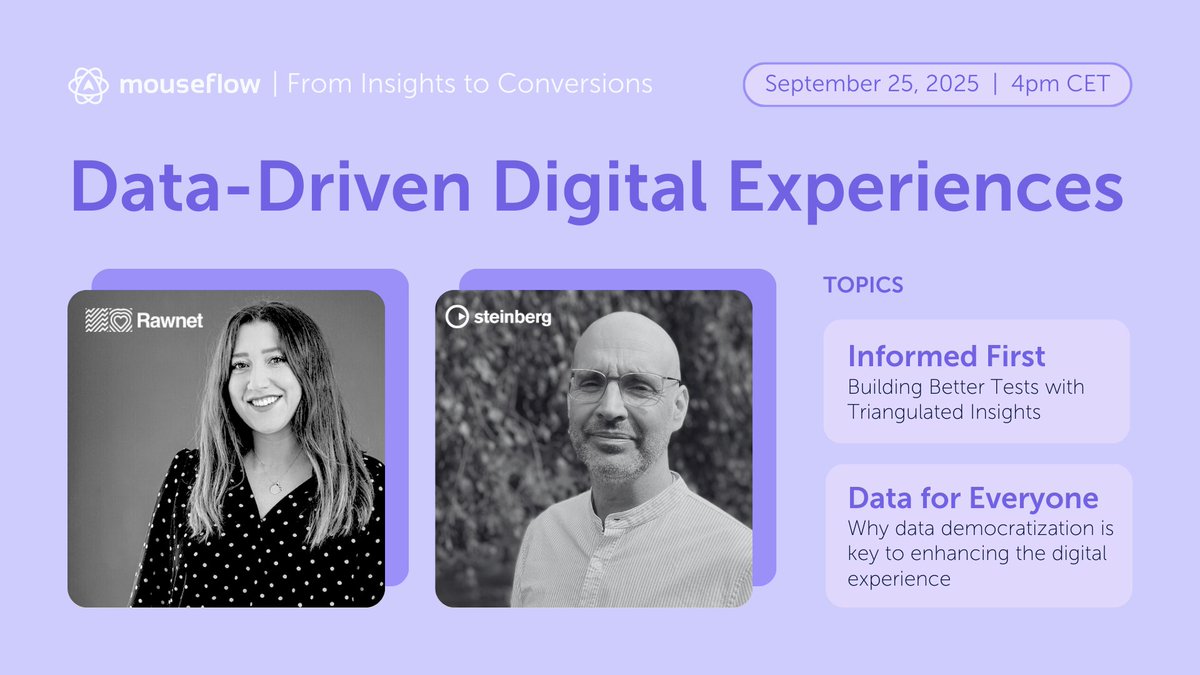 mouseflow's tweet image. If you want your data to work harder than you do, you’ll want to be here. Sign up today - see you next week 👇😇
streamyard.com/watch/S3uBFXJ9…