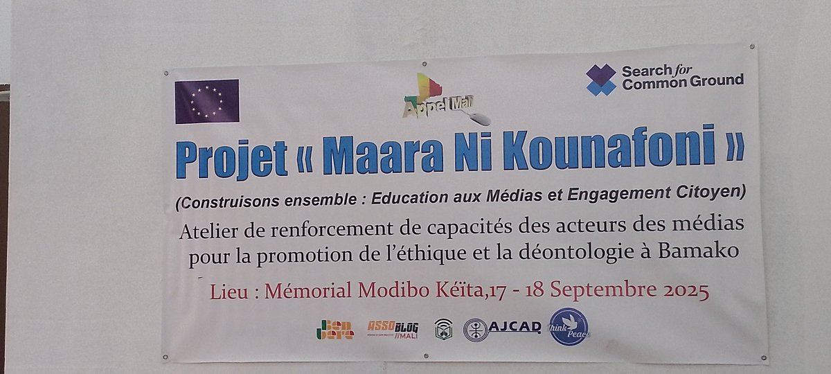 DieuMerciMercy's tweet photo. Dans le cadre du projet « Marra ni Kounafoni » , trente journalistes et acteurs des médias ont pris part à un atelier de renforcement des capacités sur l’éthique et la déontologie du journalisme, tenu à Bamako les 17 et 18 septembre. https://t.co/IoQ5RNCYHw