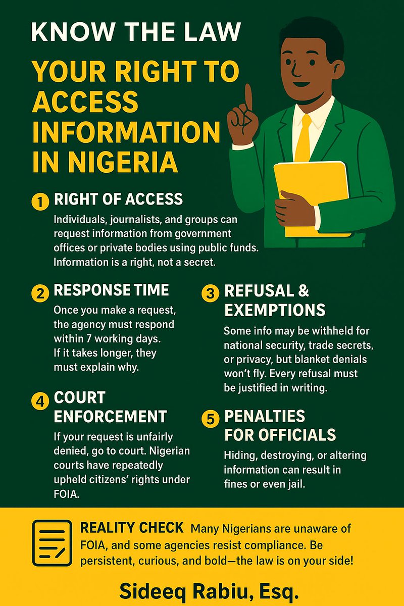 Your Right to Access Information in Nigeria under the Freedom of Information Act (FOIA) 2011
<a href="/MRA_Nigeria/">Media Rights Agenda</a> <a href="/EdetOjo/">Edetaen Ojo</a> <a href="/BONewsService/">BONewsService</a> <a href="/channelstv/">Channels Television</a> <a href="/TheNationNews/">The Nation Nigeria</a>