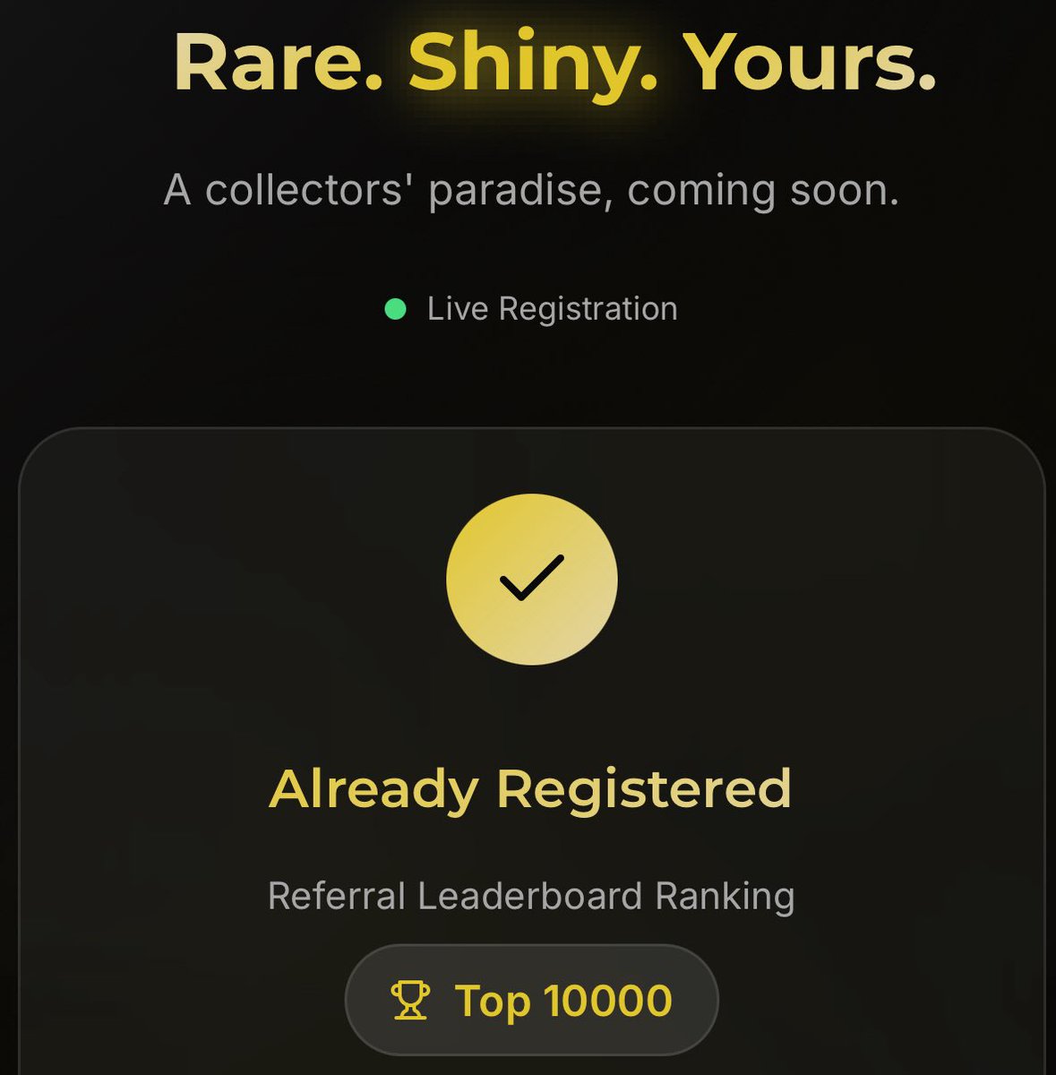 Участвуем в раздаче от #Shiny (<a href="/shinylabs/"></a>) 😎

Кто попадет с топ 10.000 (думаю будет не очень сложно), тот сможет претендовать на получение #NFT🤗

Что делать:
• переходи 👉 t.me/natali_nft/8675
🔻
#Giveaway #Airdrop #NFTCommunity #NFTFree #NFTCollection #NFTs