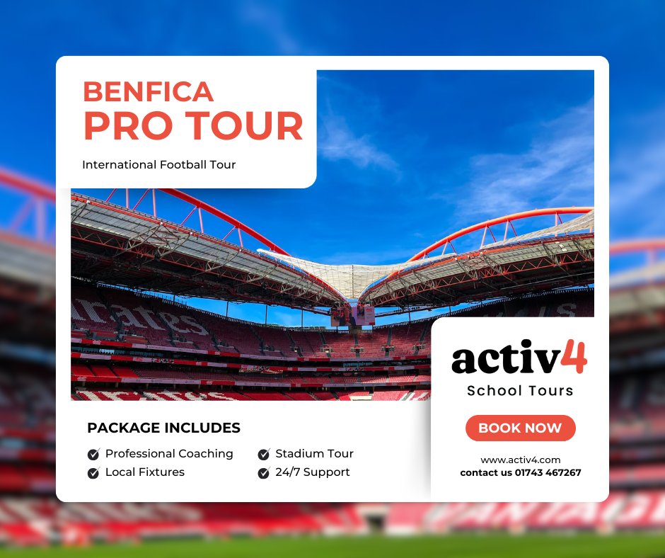 🚨 José Mourinho takes charge at Benfica!
Now your students can experience the home of the “Special One” on our Benfica Pro Tour in Lisbon 🇵🇹
⚽ Train like pros, play local opposition, explore Lisbon. Get in touch today! #JoseMourinho #SchoolFootballTour #PE