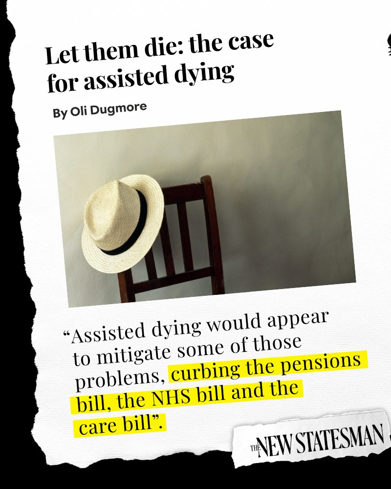 🧵In a shockingly bad article, this author says assisted suicide would reduce "the pensions bill, the NHS bill and the care bill”.

In other words, assisted suicide should be made legal to save money. That’s not compassion, it’s putting a price on vulnerable people’s heads. 1/