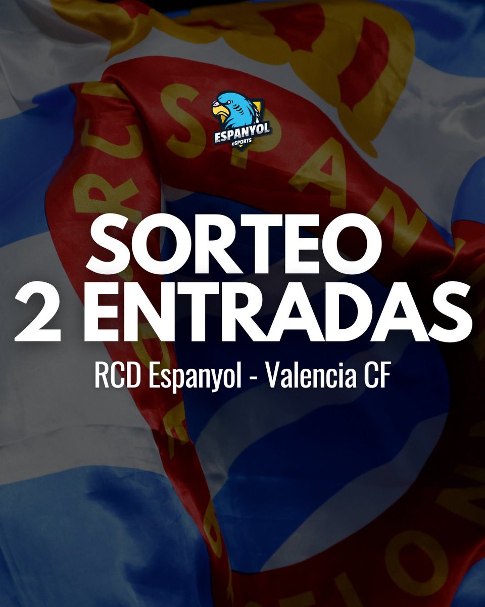 RCD Espanyol eSports (@rcdesports) on Twitter photo ✨¡VEN AL RCDE STADIUM!✨
¿Quieres vivir el partido RCD Espanyol vs Valencia CF en directo y GRATIS? 😍
Te regalamos 𝟮 𝗲𝗻𝘁𝗿𝗮𝗱𝗮𝘀 para que vengas con quien tú quieras 🎟️
Participar es muy fácil:
1️⃣ Sigue a <a href="/RCDeSports/">RCD Espanyol eSports</a>
2️⃣ Dale ❤️ a esta publicación
3️⃣ Haz RT a la ✨¡VEN AL RCDE STADIUM!✨
¿Quieres vivir el partido RCD Espanyol vs Valencia CF en directo y GRATIS? 😍
Te regalamos 𝟮 𝗲𝗻𝘁𝗿𝗮𝗱𝗮𝘀 para que vengas con quien tú quieras 🎟️
Participar es muy fácil:
1️⃣ Sigue a <a href="/RCDeSports/">RCD Espanyol eSports</a>
2️⃣ Dale ❤️ a esta publicación
3️⃣ Haz RT a la