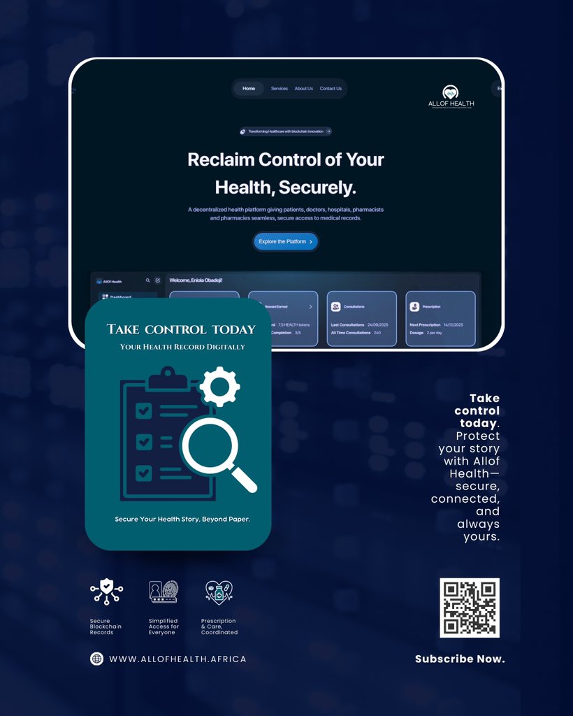 Imagine this:

You walk into a hospital, and the doctor asks for your medical history. Instead of searching through old files or trying to recall past prescriptions, you simply open Allof Health. Within seconds, your complete health story — from consultations to prescriptions —